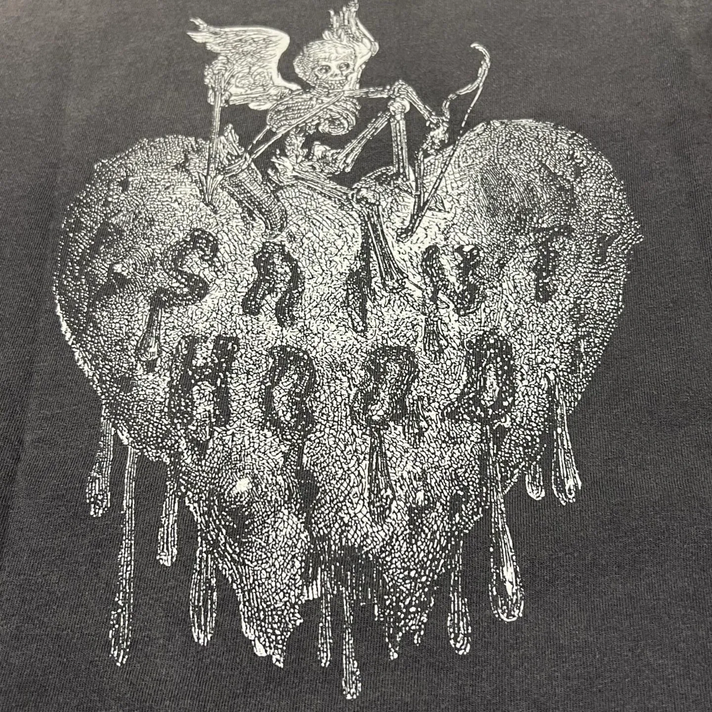 SAINT Mxxxxxx × NEIGHBORHOOD STHD . SS TEE FEARLESS/BLK NBHD Takizawa Shinsuke co-branded whiskey label/love skull angel distressed short sleeves washed black S-XL tube weave without side seam fabric ready-made Assute dyeing custom-woven NBHD co-branded main mark washed mark truly correct version top-level printing process restoration distressed treatment